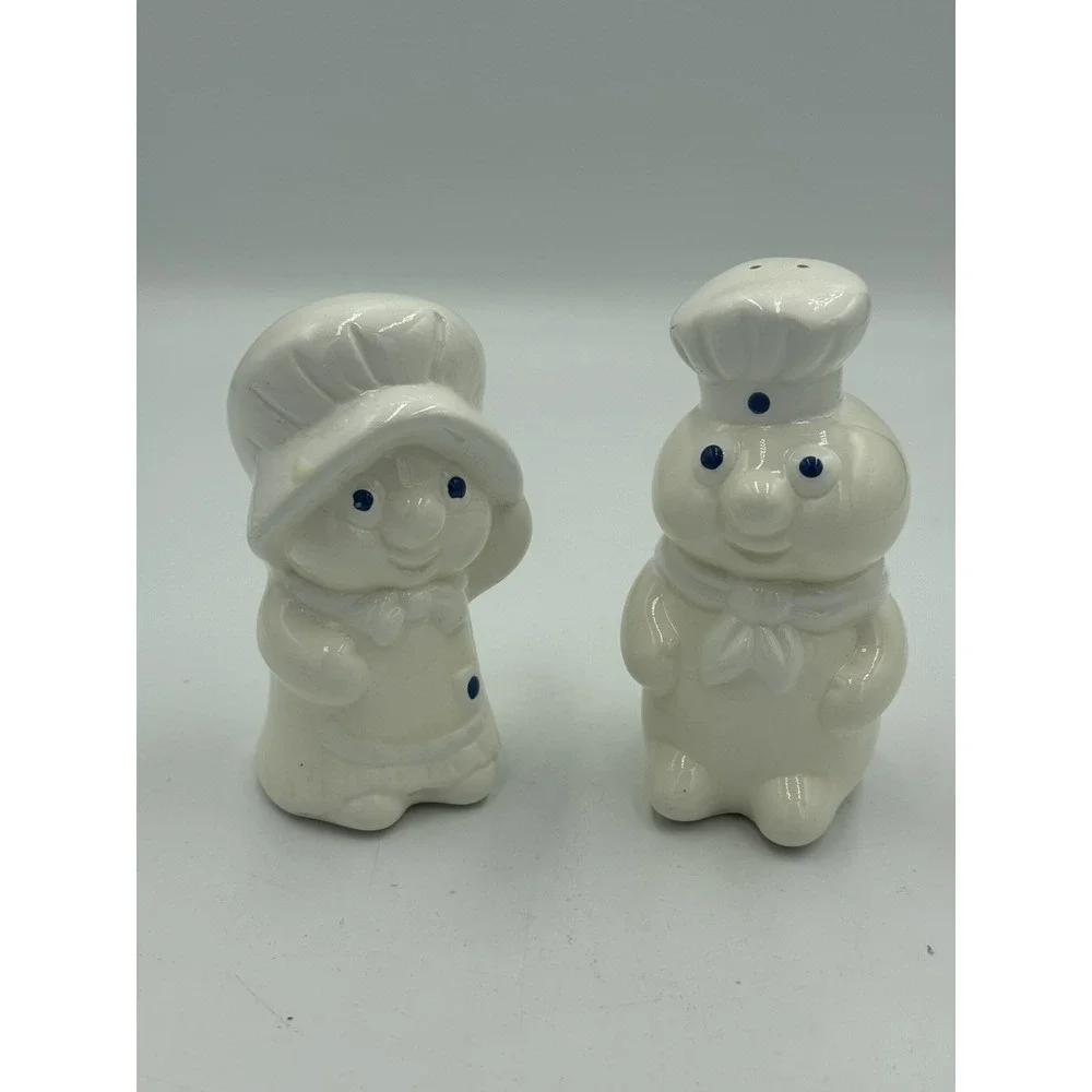 1988 Pillsbury Doughboy & Poppie Fresh Ceramic Salt & Pepper Shakers Set